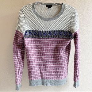 J. Crew Collection Long Sleeve Jeweled Jacquard Grey Sweater XS